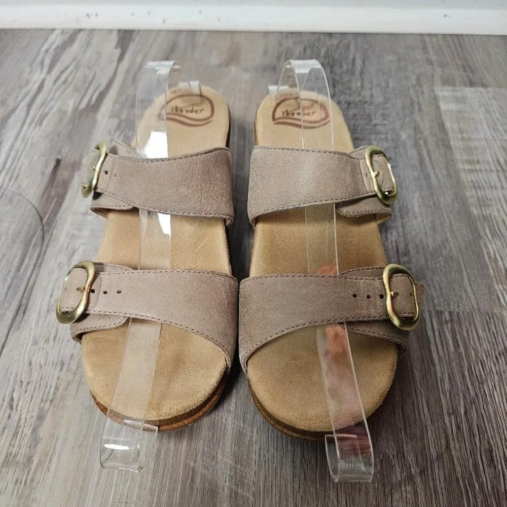 Dansko Sophie Womens 39 US 8.5 Tan Leather Wedge Slide Sandals Buckle Comfort